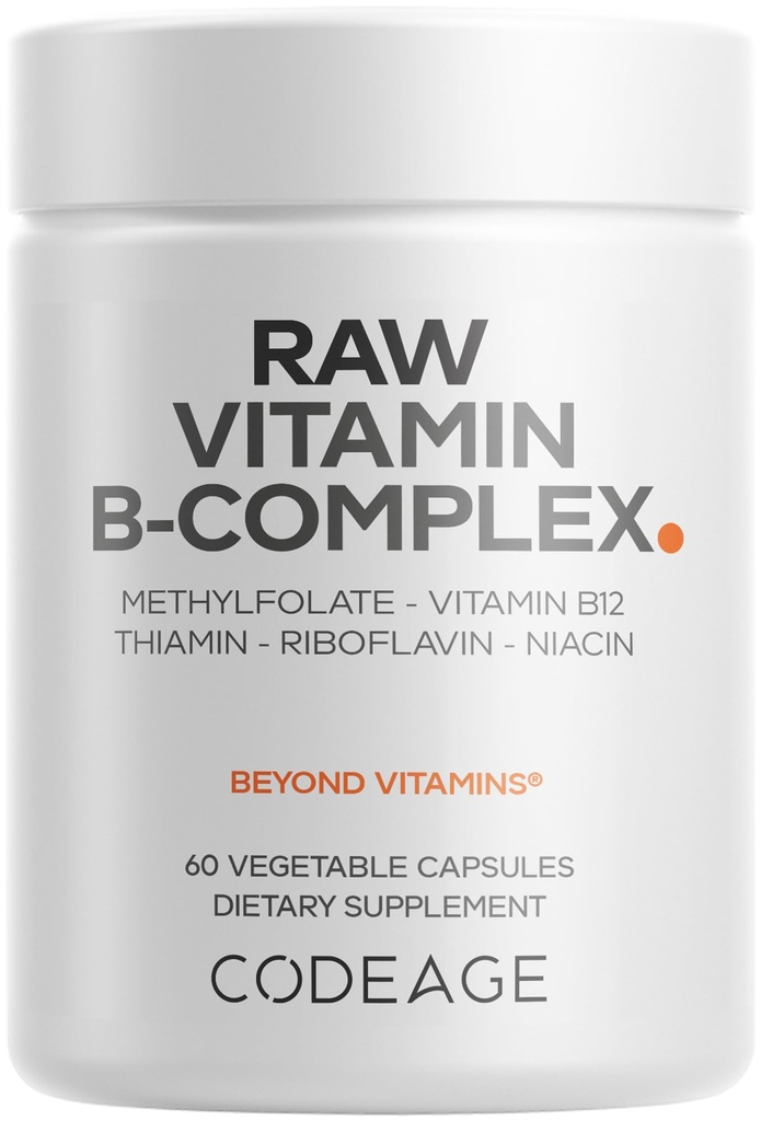 Codeage Raw Vitamin B-Komplex-Ergänzung - essentielle B Vitamine mit Probiotika, Verdauungsenzyme, Früchte & Gemüse - 2-Monat-Versorgung - Methylfolat - Biotin - Vitamin B12 - Non-GMO - 60 Kapseln