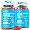 Gummies Ashwagandha, Glycinat de magnésium 2000mg pour les adultes, Vitamine B6, zinc, Rhodiola Rosea, Baume de citron, Soutien à la relaxation, Zzz naturel, Cerveau, Muscle, Stamine, Énergie, Sans sucre