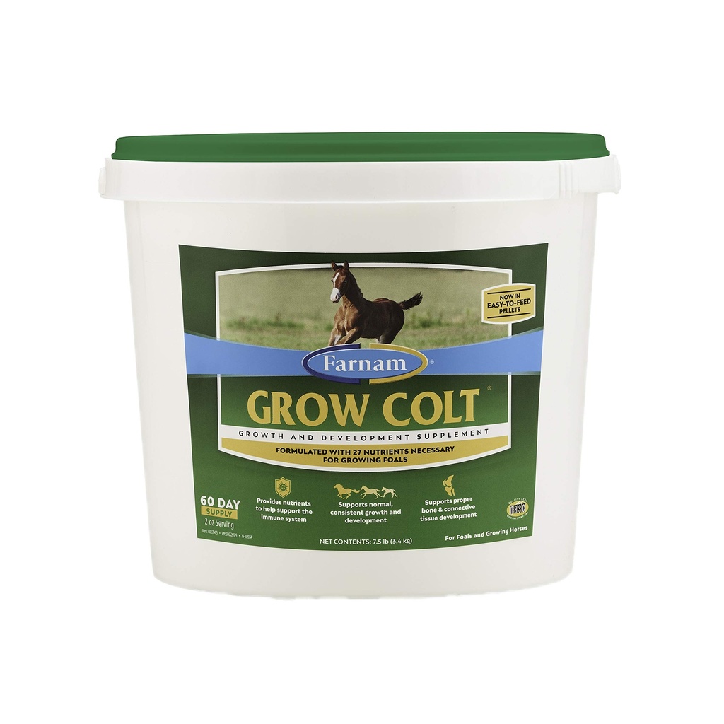 Farnam Grow Colt Supplément pour la croissance et le développement, soutient la croissance normale et constante dans les premières années de la vie du poulain, 7,5 lbs., 60 jours d'approvisionnement