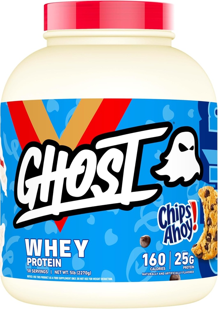 Poudre de protéines de GHOST Whey, Chips Ahoy ! - 5LB, 25G de protéines - Mélange de protéines de lactosérum, concentré et hydrolysé