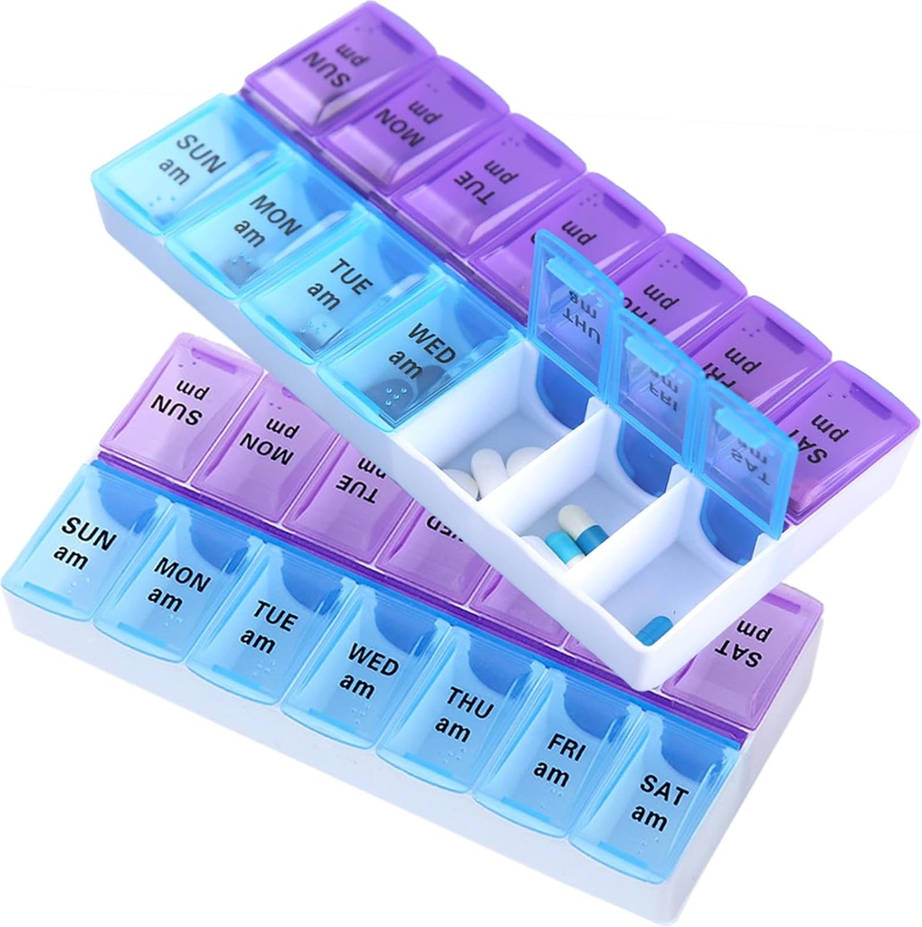 Weekly Pill Organizer 2 Times a Day Pill Box Large Capacity AM PM Medicine Container Fish Oils Vitamin Pill Dispenser Supplement Holder (2 PCS)