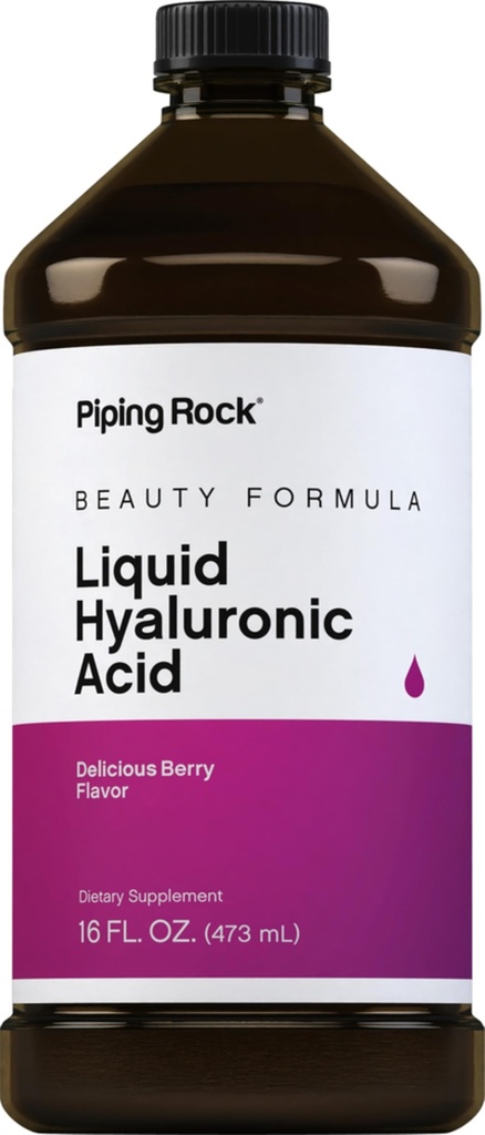 Piping Rock Hyaluronsäure Supplement | 100mg | 16 fl oz | Berry Flavored Liquid | Vegetarische Formel | Non-GMO, Glutenfrei