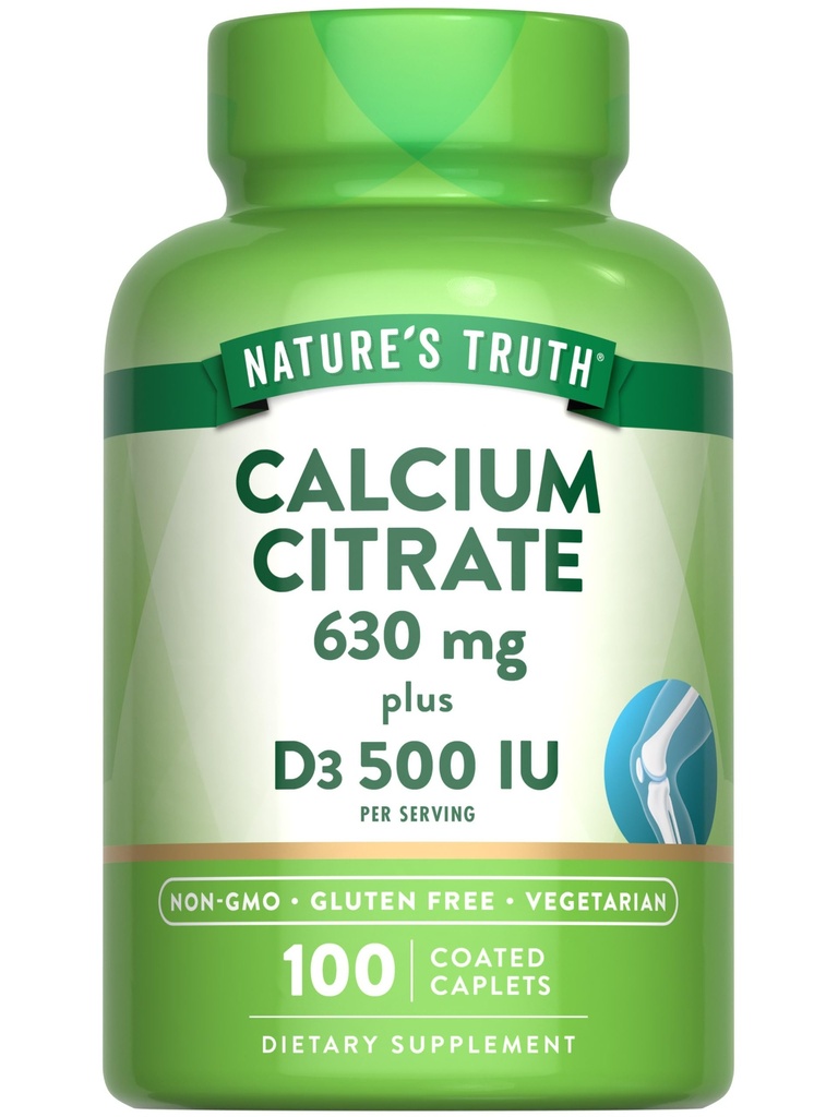 Natur Wahrheit Kalzium Citrat mit Vitamin D3 | 100 Kapseln | Vegetarisch, Non-GMO & Gluten kostenlose Ergänzung