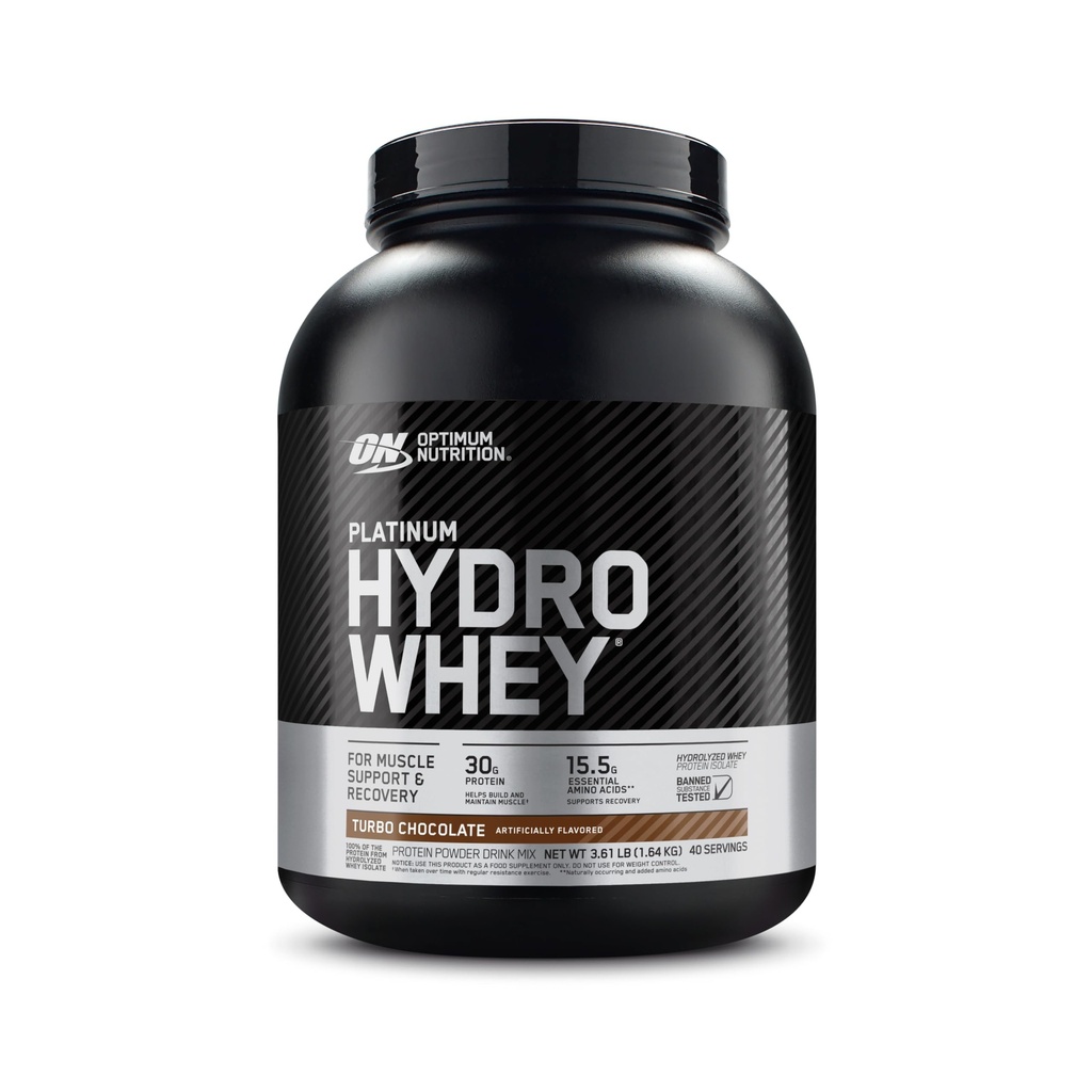 Optimum Nutrition Platinum Hydrowhey Protein Powder, 100% hydrolysiertes Whey Protein Isolate Powder, Geschmack: Turbo Chocolate, 40 Servierungen, 3.61 Pfund (Packaging May Vary)