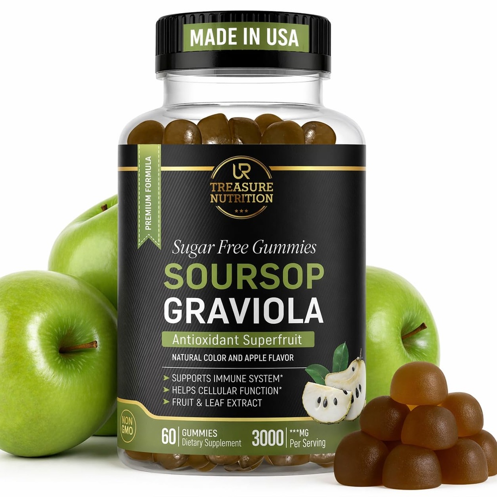 Soursop Blätter & Soursop Fruchtgummis - 3000mg Soursop Extrakt - Graviola Supplement - Soursop Frucht und Blatt - 60ct - Sugar-Free - Glutenfrei – Non-GMO – Vegan Friendly