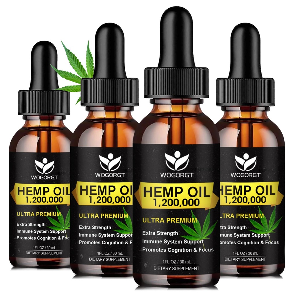 (4 Pack) Bio Hanföl - 100% Natürliche Hanfölextrakt, Entspannung, Immununterstützung, Reich an Omega 3, 6, 9 Fettsäuren, Vegan - 30mL