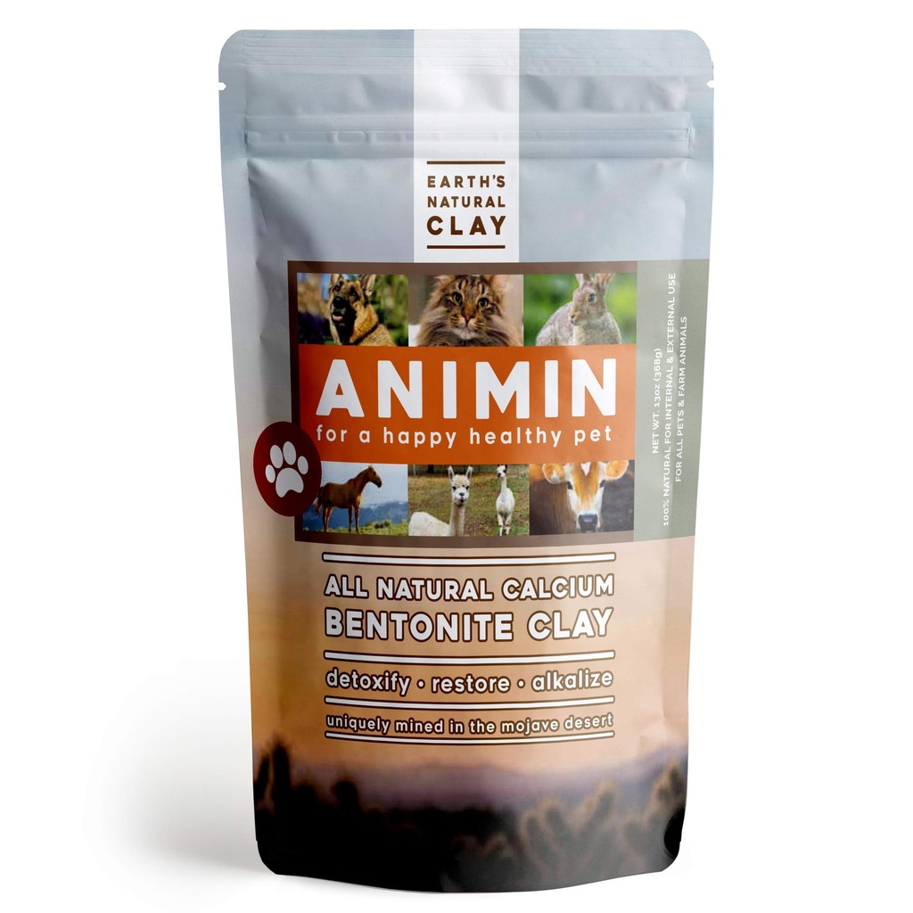 Earth's Living Animin Calcium Bentonite Clay pour les animaux de compagnie.