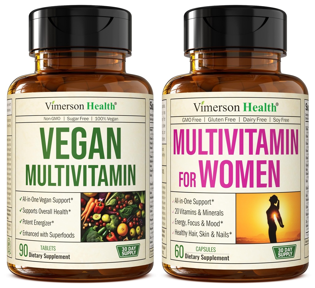 Vimerson Santé Vegan Multivitamines pour les Végétariens et Végétariens & Multivitamine pour les femmes