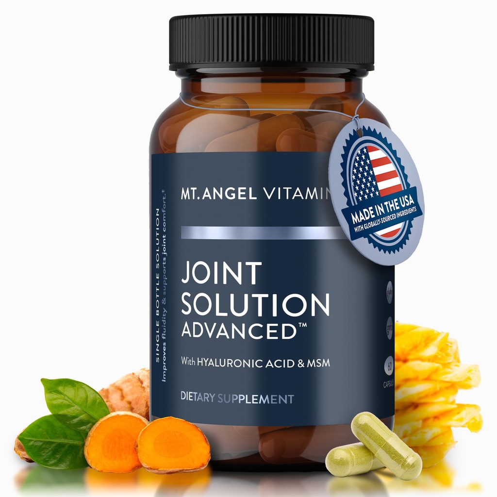 Mt. Angel Vitamins - Joint Solution Advanced, mit Curcumin C3 Complex, Glucosamin, Hyaluronsäure, Bromelain, Collagen Type 2 & MSM, verbessert Fluidität & unterstützt Joint Comfort (60 Kapseln)