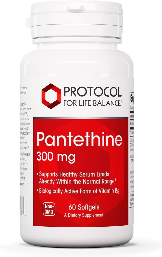 Protocol Pantethine 300mg - Active Form of Vitamin B5 - Liver Support* - Support Cholesterol Already Within Normal Range* - Pantethine Vitamin Supplement - 60 Softgels