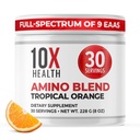 10X Acides aminés de santé - 30 portions de poudre d'EAA et BCAA, pré-entraînement BCAA avec supplément d'acides aminés essentiels - BCAA et AEA pour la longévité, le soutien musculaire, la force, l'énergie - orange tropical