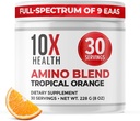 10X Health Amino Acids - 30 Portionen von EAA & BCAA Pulver, Pre Workout BCAA mit essentiellen Aminosäuren Supplement - BCAAs & EAAs für Langlebigkeit, Muskelunterstützung, Stärke, Energie - Tropical Orange