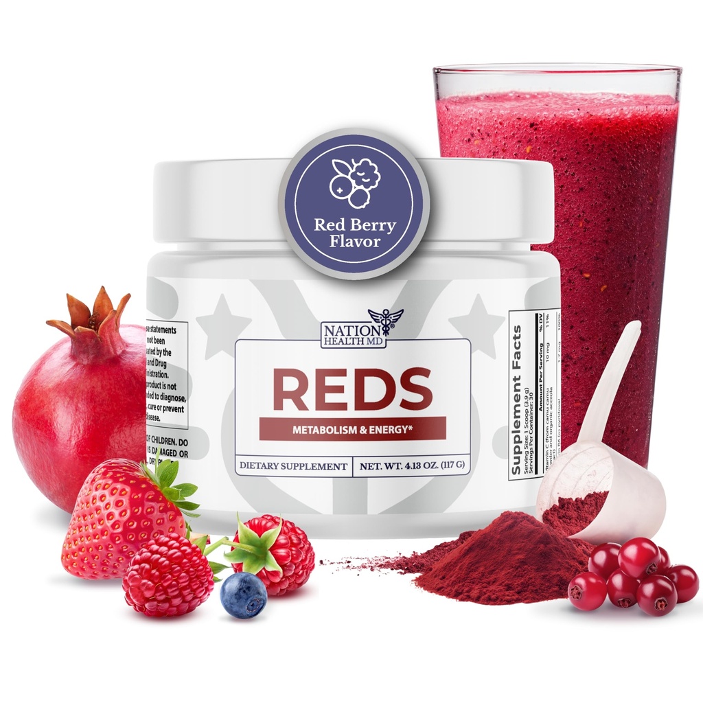 Reds - Super Reds Powder mit 39 Superfoods, Antioxidant-Rich Red Powder Superfood, Probiotics & Digestive Enzyme für Energie, Metabolismus & Gut Health - Rote Berry Flavor