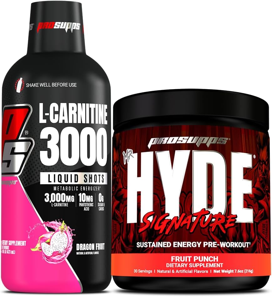 PROSUPPS L-Carnitin 3000 Stimulant Free Liquid Shots (Dragon Fruit) und Mr Hyde Signature Serie Pre-Workout Energy Powdered Drink (Fruit Punch) Bundle