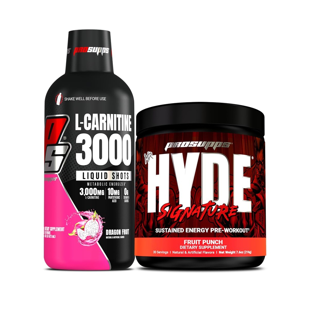 PROSUPPS L-Carnitine 3000 Stimulant Liquid Shops (Dragon Fruits) et M. Hyde Série Signature Pré-entraînement Consommation d'énergie en poudre (Fruit Punch)