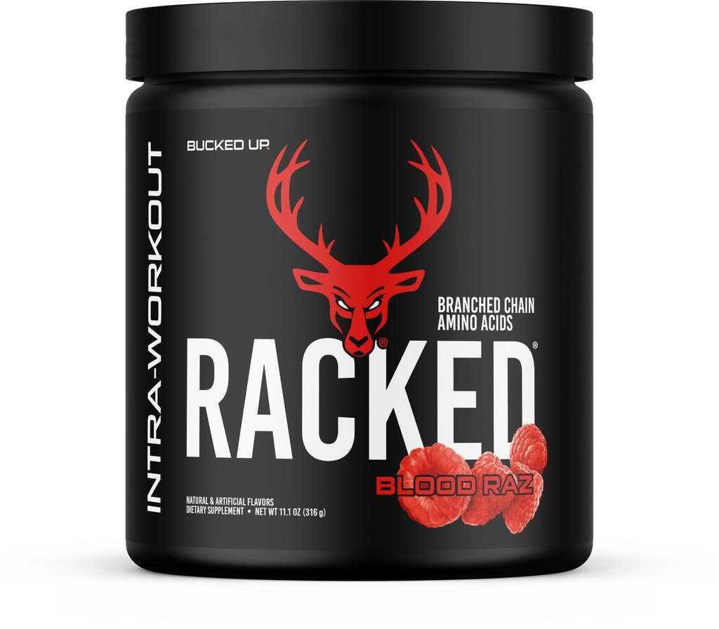 Bucked Up Racked Blood Raz | Intra Workout BCAA 2-1-1 Formel mit L Carnitin Acetyl L Carnitin Taurine und L Tyrosin | Aminosäure Pulverergänzung (30 Portionen)