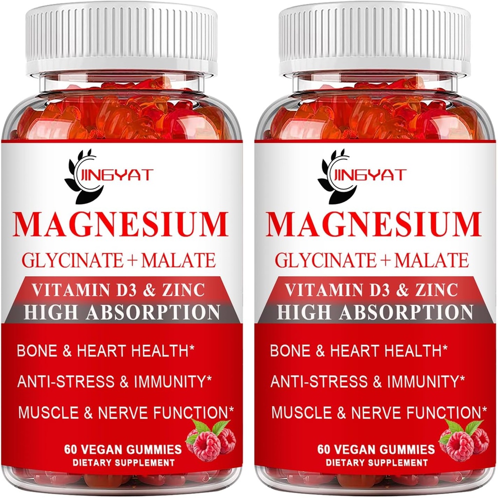 (2 Pack) Cortisol Supplement Magnesium Gummie 1000mg für Männer & Frauen, Magnesium Complex Supplement w/Glycinate 500mg, Malate 500mg, Vitamine D3, Zink - Vegan & Natural