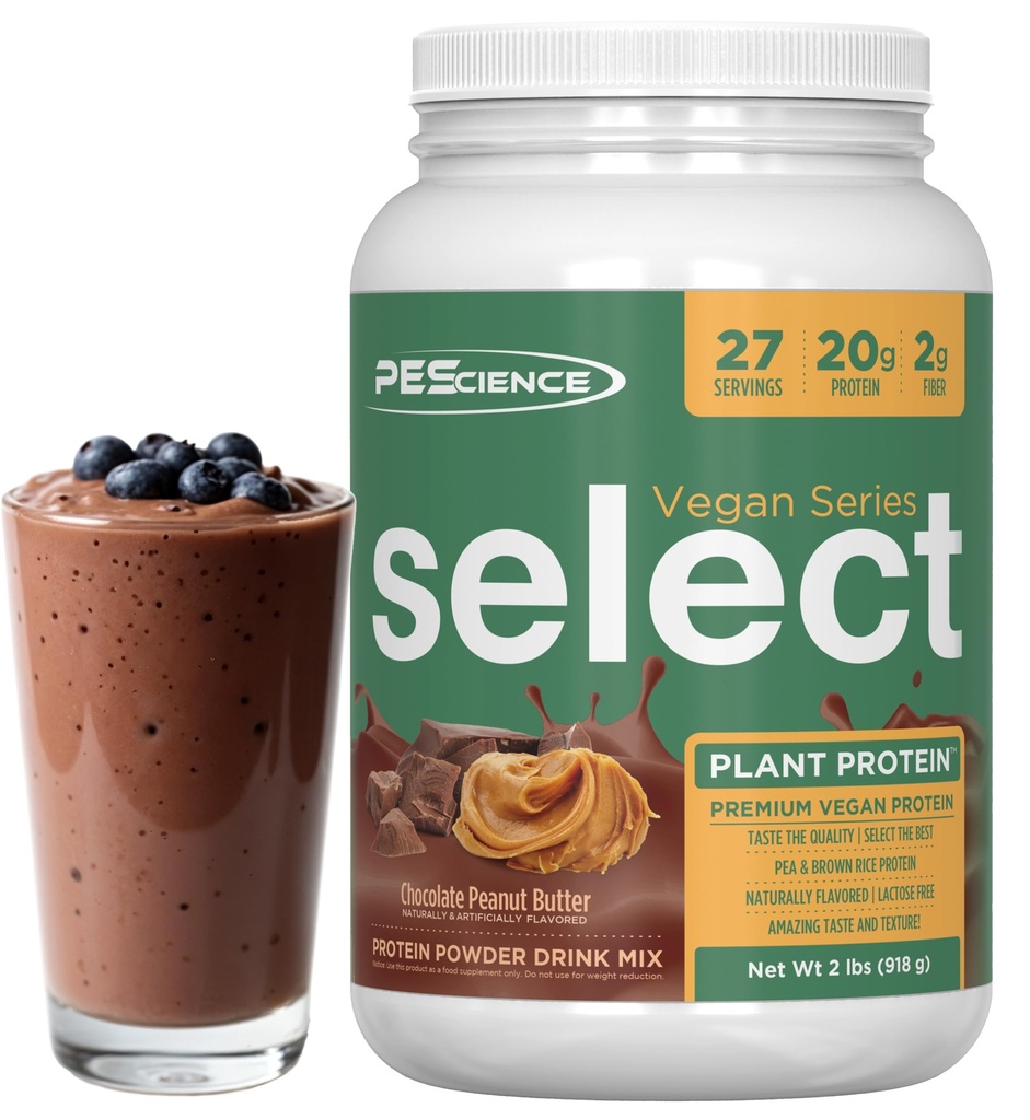 PEScience Sélectionner Poudre de protéines végétaliennes, Poudre de protéines végétales, goût incroyable, texture lisse, mélange d'arachide et de riz brun, sans lait, sans lactose, sans gluten - beurre d'arachide au chocolat, 27 portions