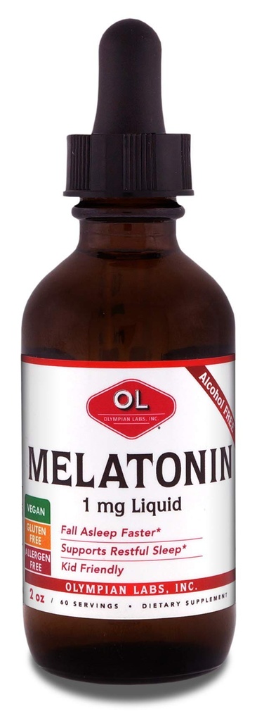 Olympian Labs Liquid Melatonin 1mg, 2 Unze, Fall Asleep Natürlich, Alkoholfrei