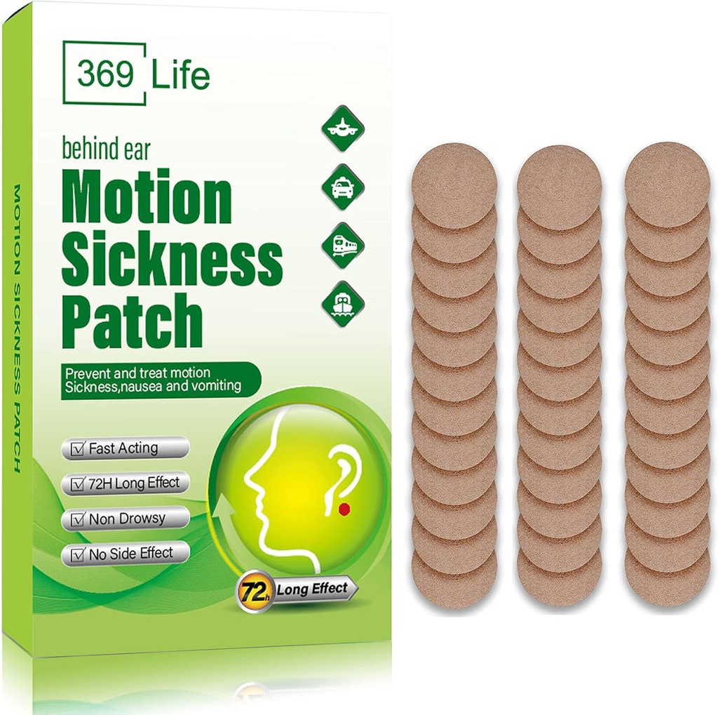 Motion Sickness Patches für Auto- und Bootsfahrten, Schiffe, Kreuzfahrten und Flugzeuge & andere Transportformen - Travel Essentials, für Erwachsene und Kinder (48 Count)
