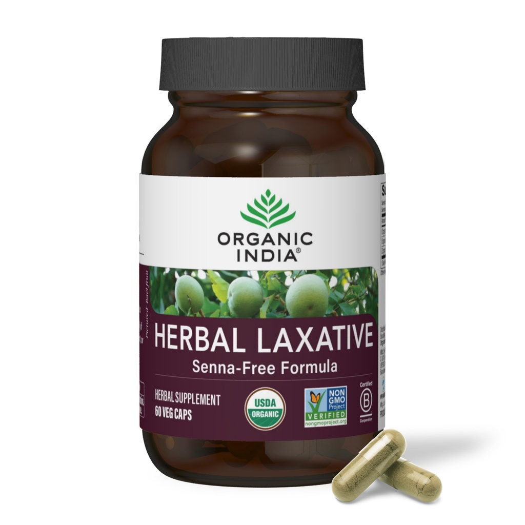 Supplément laxatif à base de plantes ORGANIQUE INDIA - Laxatif naturel pour la constipation, Capsules laxatives à base de plantes, Relief de constipation pour les femmes et les hommes - USDA certifié biologique, non-OGM, végétalien - 60 Capsules