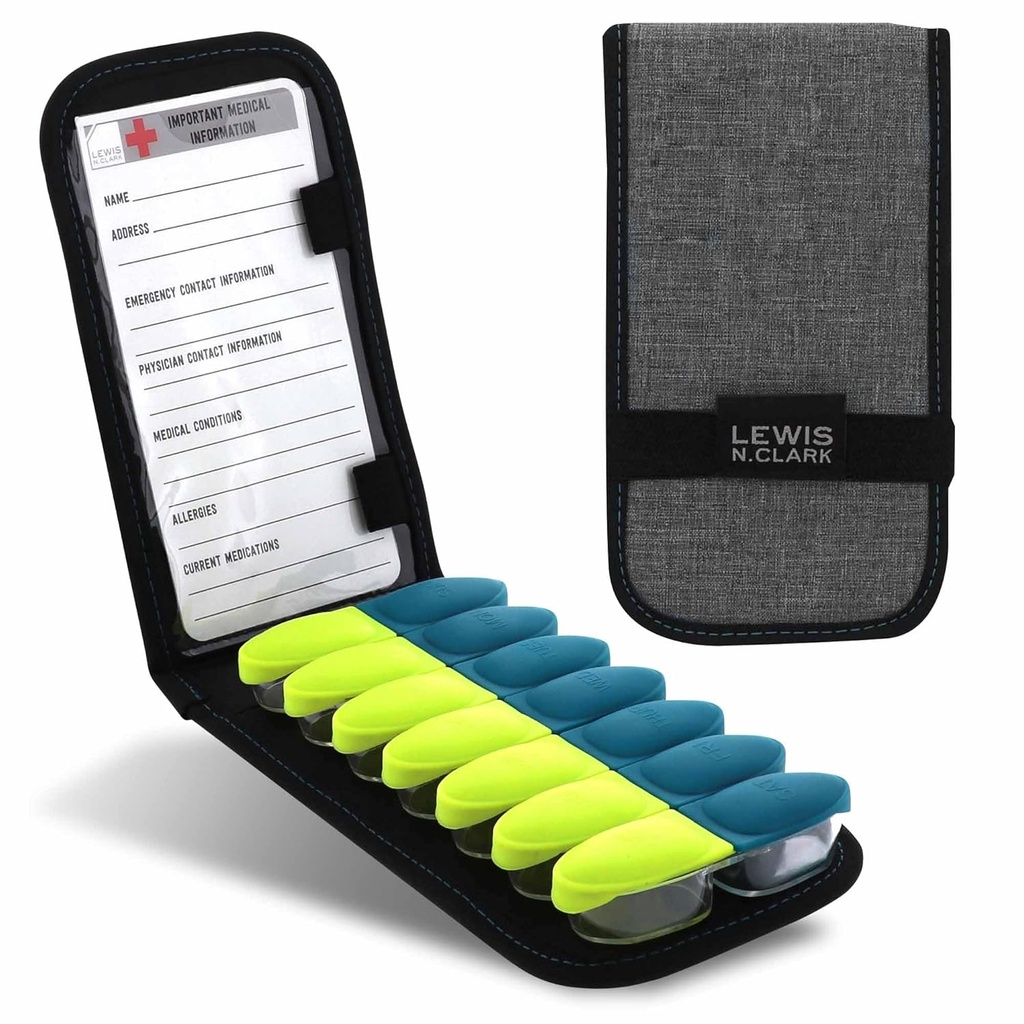 Lewis N. Clark Magnetic Folding Pill Organizer Supplement Fall für OTC Medizin, Rezept Vitamine - 14 Slots, Grau/Schwarz (B779)