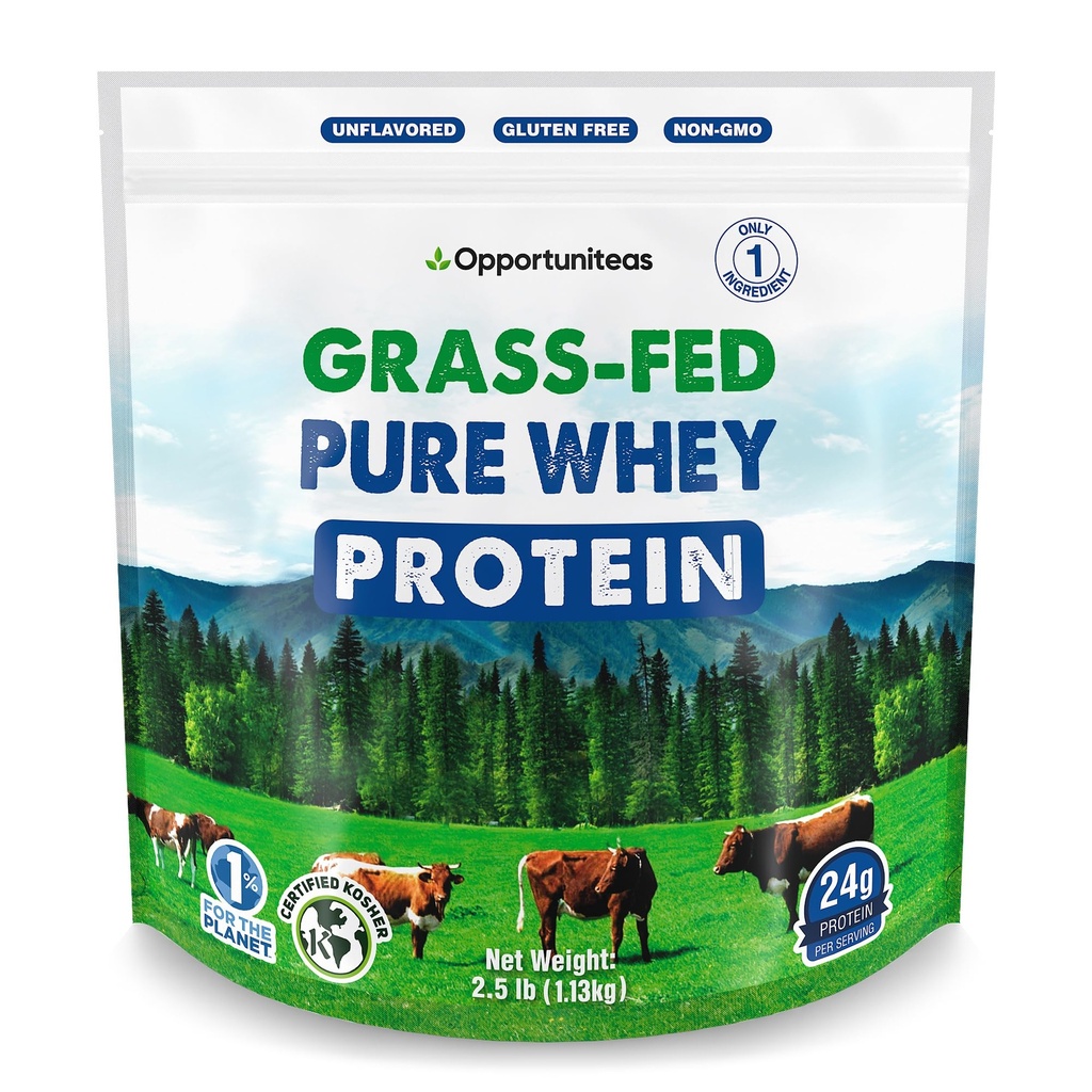 Opportuniteas Grass Fed Whey Protéine Poudre Concentrate - 1 Ingrédient - Protéine pure supplément pour boire, smoothie, Shake, cuisine et cuisson - Non OGM, sans hormones et sans gluten - 2,5 lbs