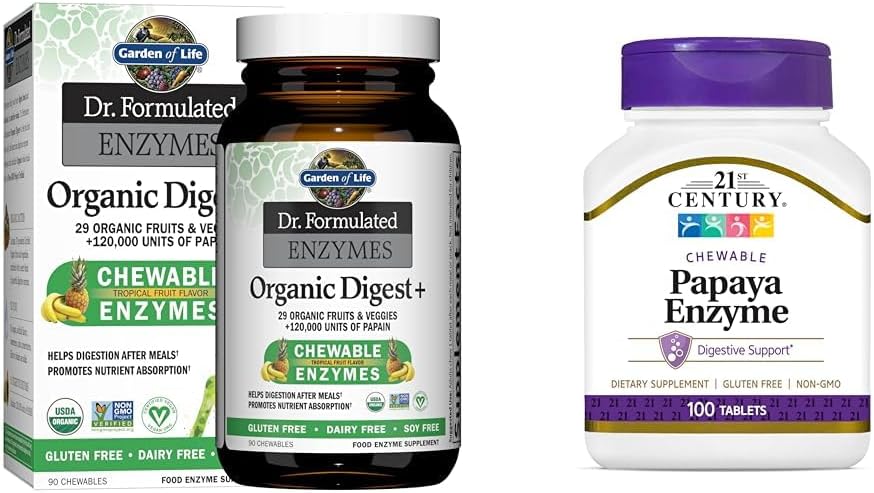 Garten des Lebens Dr. Formulierte Verdauungsenzyme mit Papain, Bromelain & 21. Jahrhundert Papaya Enzyme Kautabletten, Tropical, 100 Count