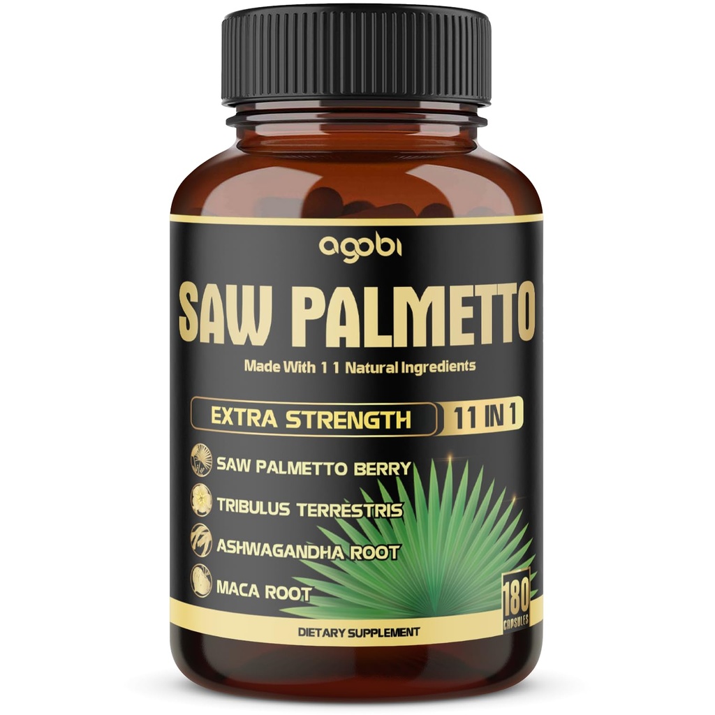 11in1 Saw Palmetto Kapseln mit Ashwagandha, Kurkuma, Tribulus, Maca, Grüner Tee, Ingwer, Heilige Basilikum &amp; Mehr - Gesunde Prostata & Haarunterstützung - 180 Count 6-Monats-Versorgung