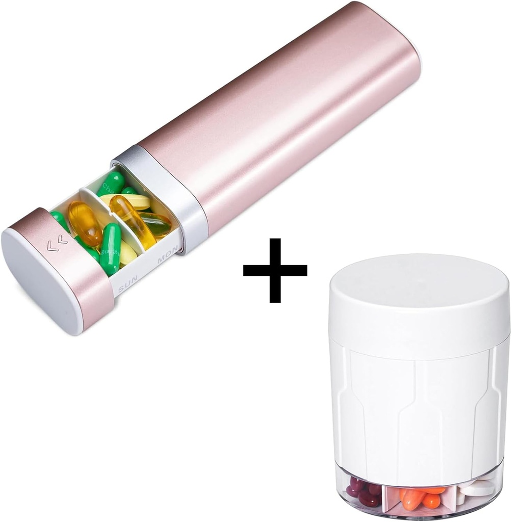 Betife XL Pill Organizer - Travel Case - 7 Compartments - Monatliche Meds - 21 Labels - Stylish & Portable