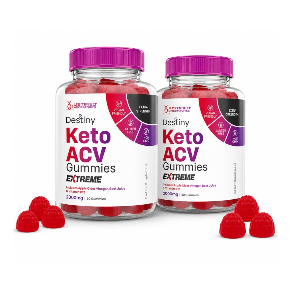 Laboratoires justifiés (2 Pack Destiny Keto ACV Gummies Extreme 2000MG Destiny Keto Gummies Formule avancée vinaigre de cidre de pomme avec jus de pomme de grenade poudre B12 Vegan Non OGM 120 Gummys