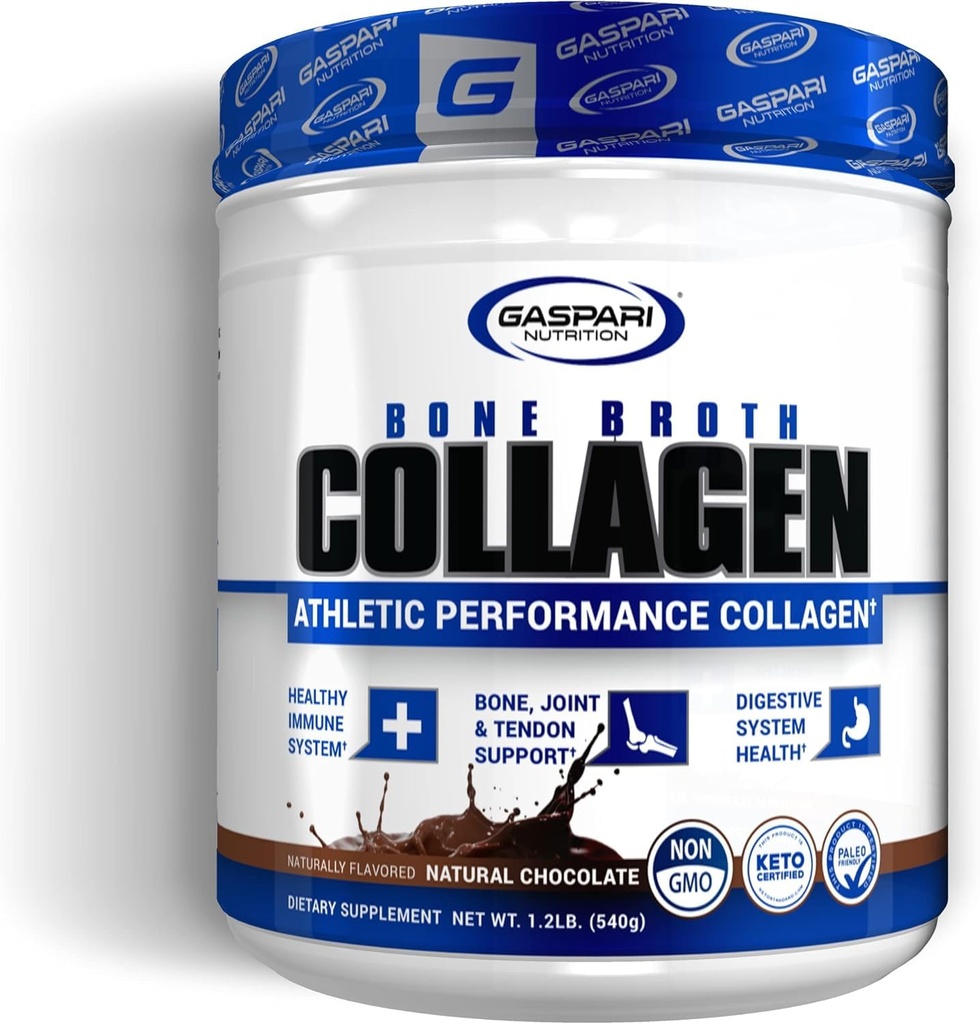Gaspari Nutrition Bone Broth, Athletic Performance Collagen, 13g Protein, Glutenfrei, Non-GMO, Keto Certified, Gut and Joint Health (30 Servis, Natural Chocolate)