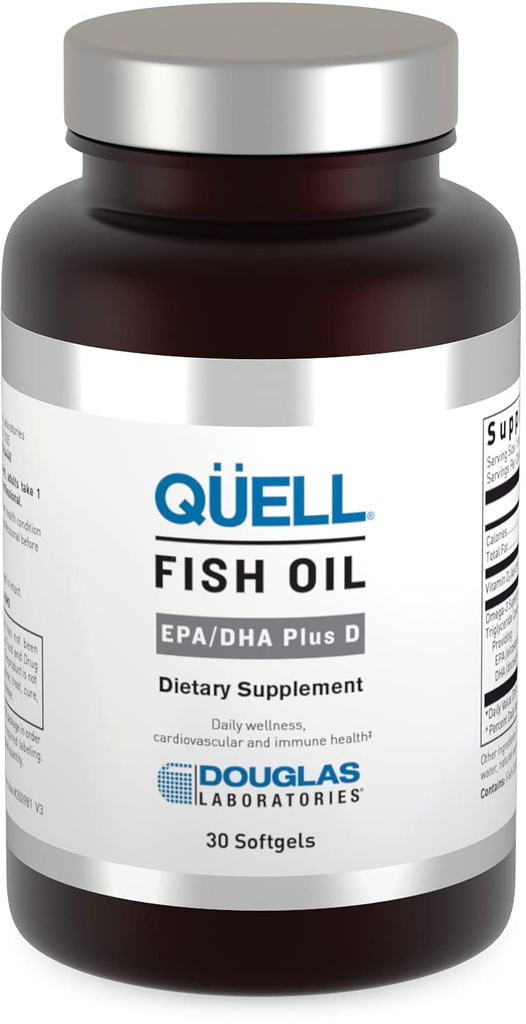Douglas Laboratories Quell Fish Oil EPA/DHA Plus D=3:2 Ratio EPA/DHA essentiels Oméga 3 Acides gras Plus 1 000 I.U. de vitamine D3*=30 Softgels