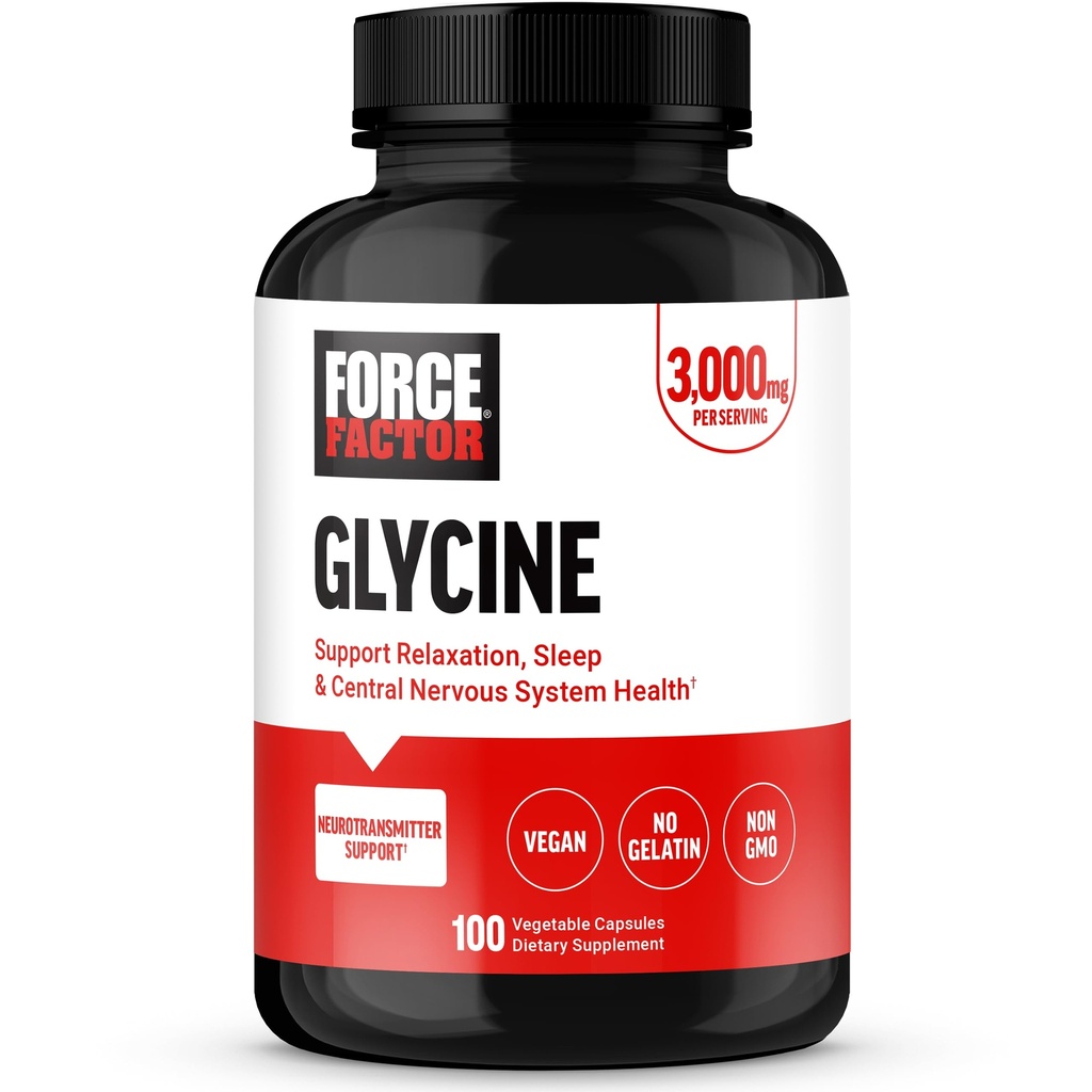 FORCE FACTOR Glycine zur Förderung von Entspannung und Erholungsschlaf, Unterstützung kognitiver Funktion, Mood Balance und Nerve Gesundheit, 100 Gemüsekapseln