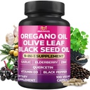 BMVINVOL Oregano Knoblauch Olivenblatt Schwarz Seed + 5 Mehr - Immununterstützung & Verdauungshilfe für Frauen und Männer - 100 Kapseln
