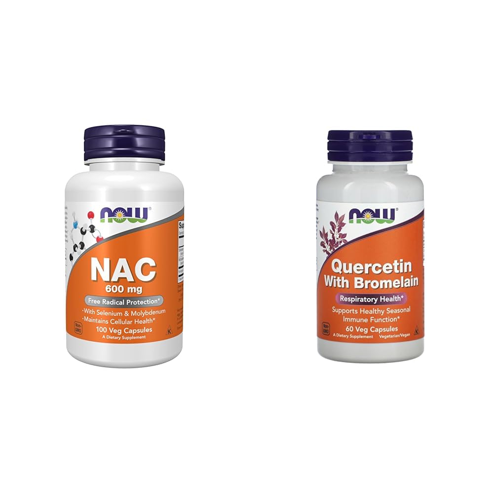 Suppléments, NAC (N-acétyl Cysteine) 600 mg avec Sélénium et Molybdène, 100 gélules et maintenant Quercetine avec Bromelain - 60 gélules