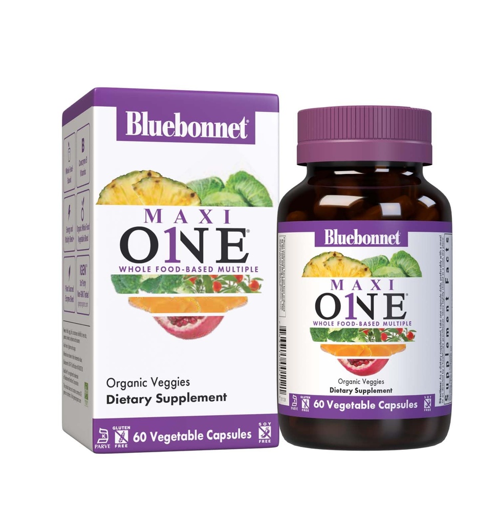 Bluebonnet Nutrition Maxi One (mit Eisen), Ganzes Essen Multiple, Enzyme, Energie, Vitalität, Gluten & Dairy & Soy Free, Kosher, Vegetarisch Freundlich, Non-GMO, 2 Month Supply, Beige, 60 Count