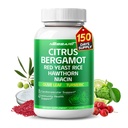 Citrus Bergamotte Ergänzung - 15-in-1 Natürliche Mischung mit roten Hefe Reis Hawthorn Olive Blatt Odorless Knoblauch Turmeric Ginger Fenugreek - 150 Count - Made & Tested in USA