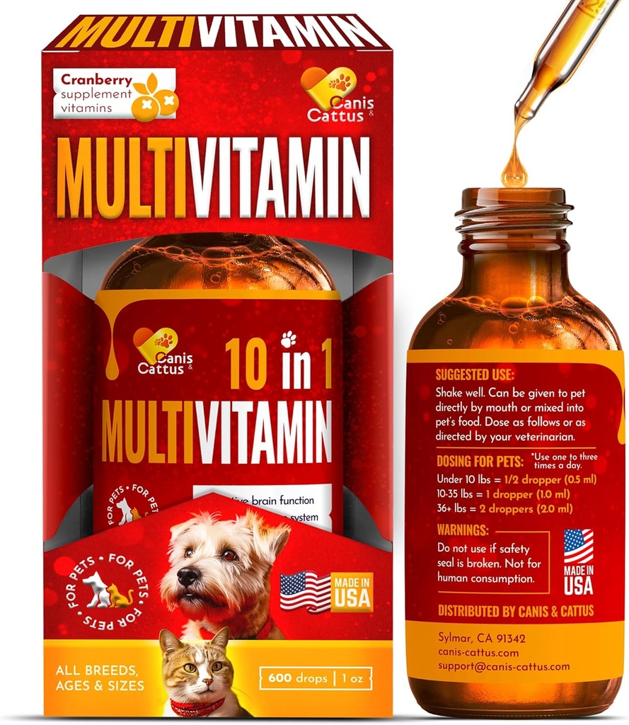 Vitamine für Hunde | Katzen Vitamine | Flüssiges Multivitamin für Hunde | Multivitamin für Katzen | Pure Zutaten | 1 Unze