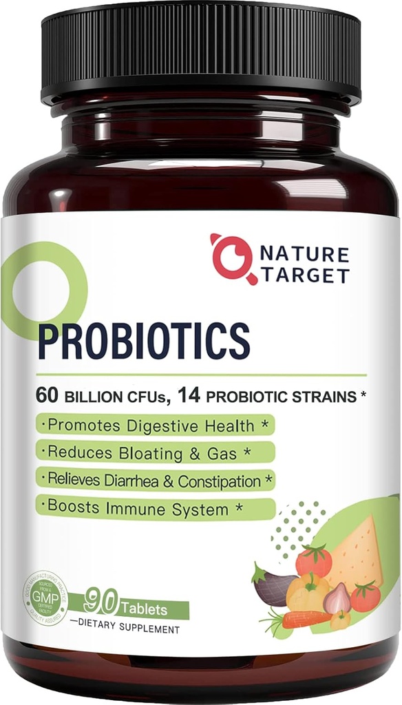 Probiotiques pour les femmes, les hommes et les enfants, 60 milliards de probiotiques pour la santé digestive -14 souches, prébiotiques et probiotiques pour Gut Health & Immune Support, sans gluten, sans OGM, 90 comprimés