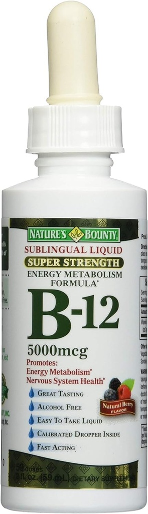 Nature's Bounty B-12 5000 mcg Sublingual Liquid Energy Health 2 oz (Pack von 3)