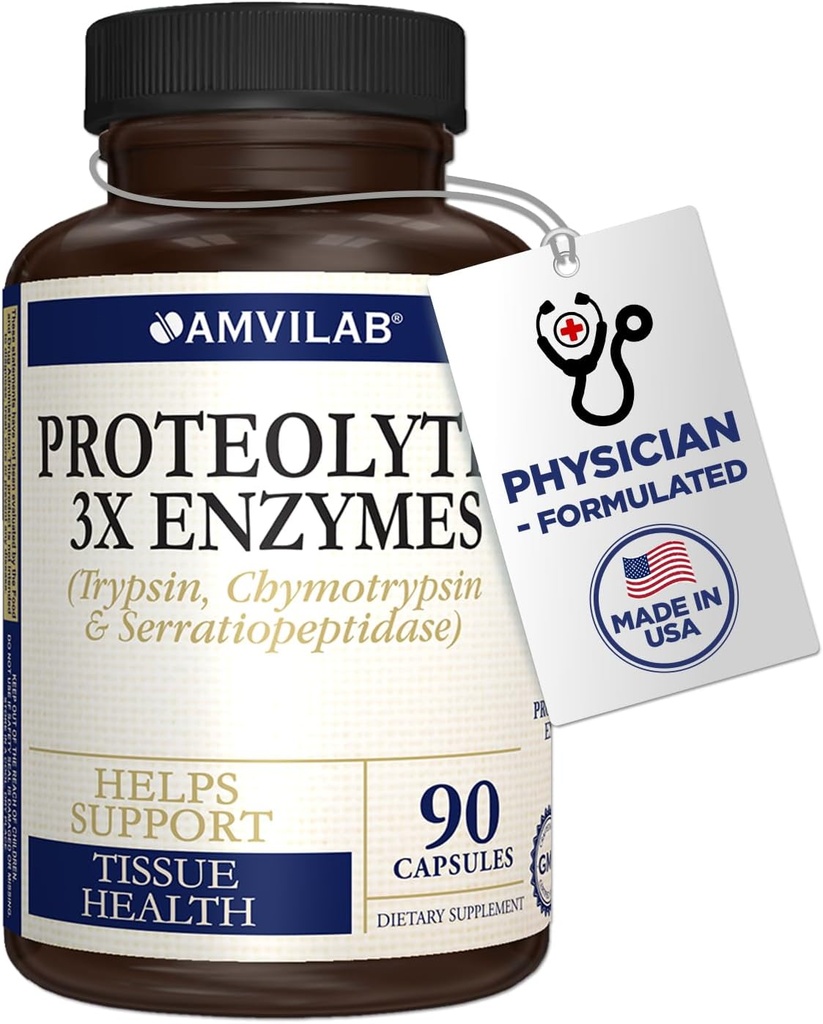 Enzymes protéolytiques 3X - Trypsine, Chymotrypsine et Serrapeptidase - Réduit l'œdème et l'irritation des lésions tissulaires - Soutient le bien-être et la récupération du corps - Supplément alimentaire - 90 Capsules