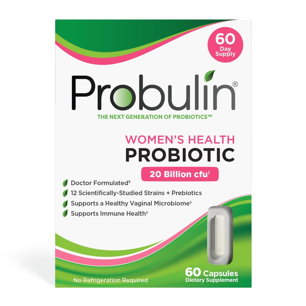 Femmes probulines Santé Probiotique + Prébiotique pour la santé vaginale, Gut et immunitaire - 20 milliards CFU - 12 souches probiotiques, 60 capsules véganes