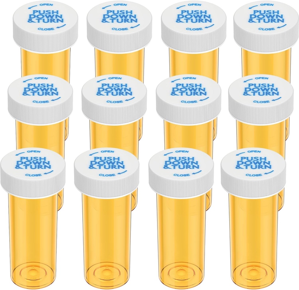 Bouteilles de pilules en plastique vide avec bouchons résistants à l'enfant (12 Pack), 8 Dram Petits contenants de médicaments pour flacons d'ordonnance