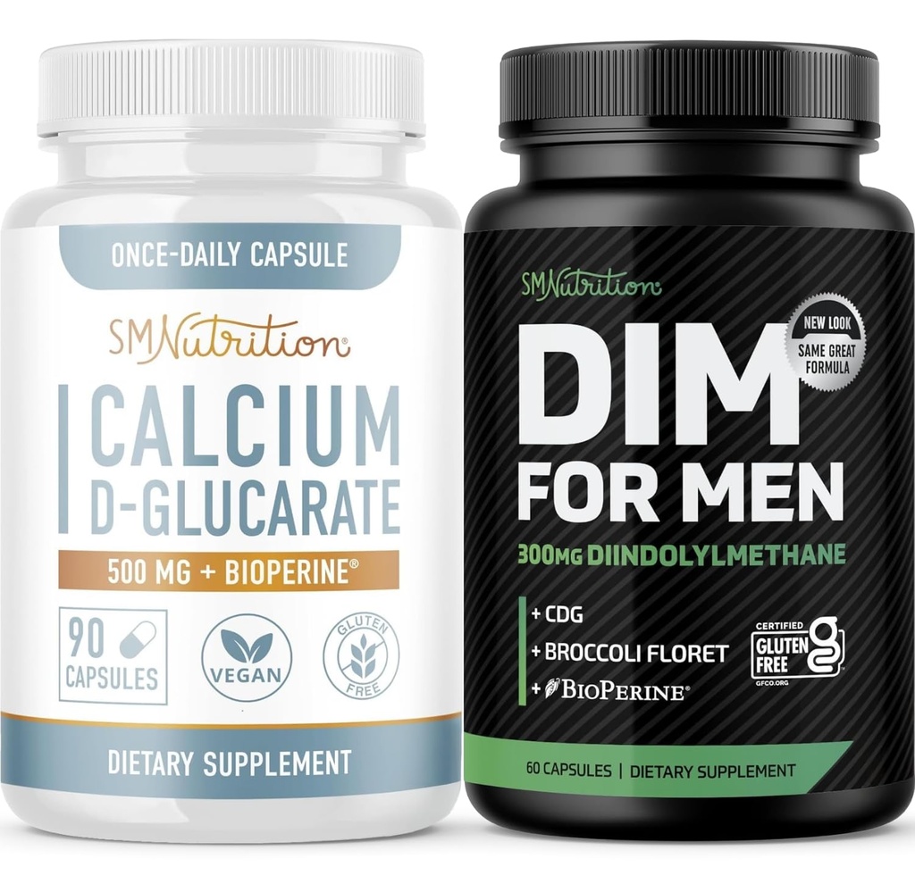 Supplément DIM pour hommes SMNutrition avec Calcium D-Glucarate de D-Hormone mâle avec complexe DIM pour hommes (60 portions) et supplément sans gluten végétalien sans OGM CDG (90 portions)