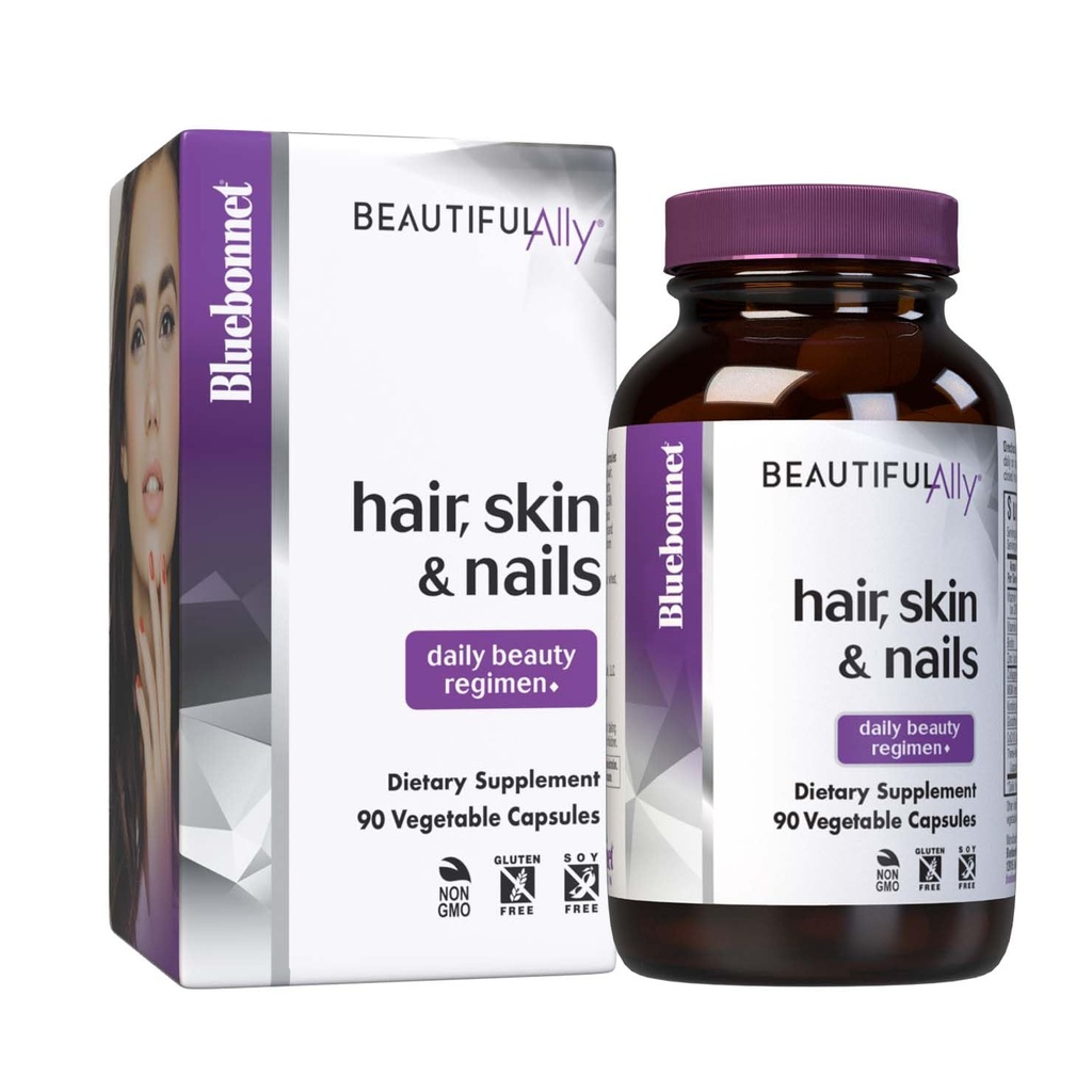 BlueBonnet Nutrition Schönes Ally Hair, Haut und Nägel, hydrolysiertes Collagen aus Grass Fed Cows, Collagen Peptides Typ 1 & 3, Non GMO, Glutenfrei, Sojafrei, Milchfrei, 90 Gemüsekapseln