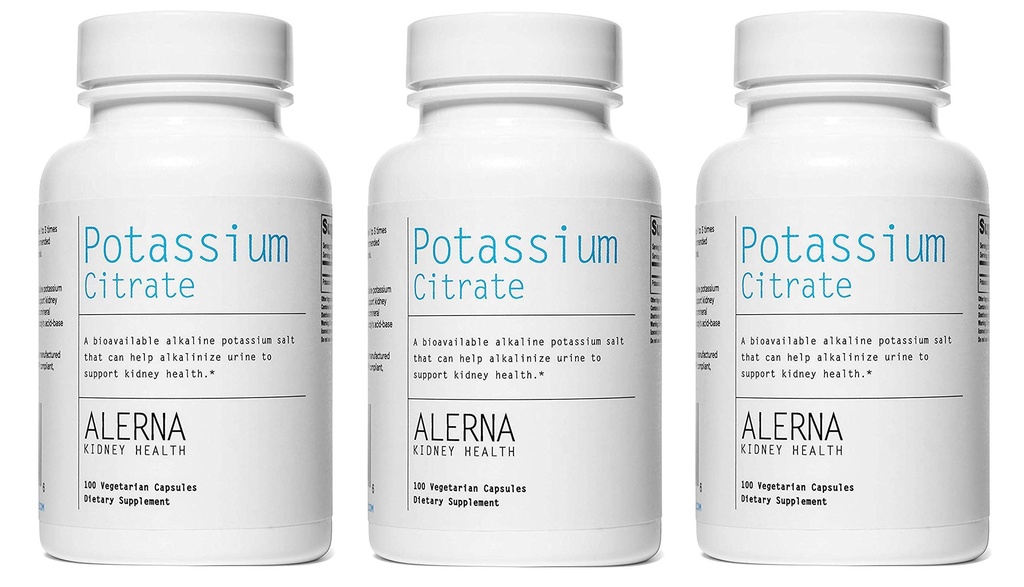 Citrate de potassium 99 mg - Supporte l'équilibre électrolytique et le pH normal - Supplément essentiel de soutien en pierre rénale minérale - 100 capsules végétariennes (paquet de 3)