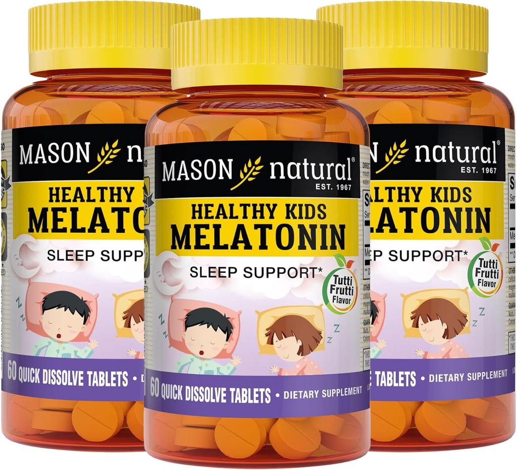 MASON NATURAL Healthy Kids Melatonin, for Children, Supports a Healthy Sleep, Fast Acting, Fruit Flavored, 60 Quick Dissolve Tablets (Pack of 3)