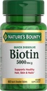 Nature's Bounty Biotin, unterstützt Stoffwechsel für zelluläre Energie und gesundes Haar, Haut und Nägel, 5000 mcg, 60 Quick Dissolve Tabletten