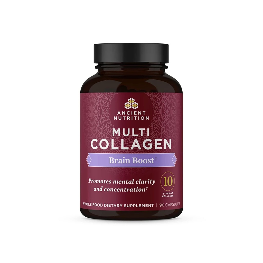 Nutrition ancienne Collagen Protein Brain Boost, Collagen Protein Capsules Supplément Cerveau pour Dicomfort articulaire réduit, peau saine et ongles, 90 ct